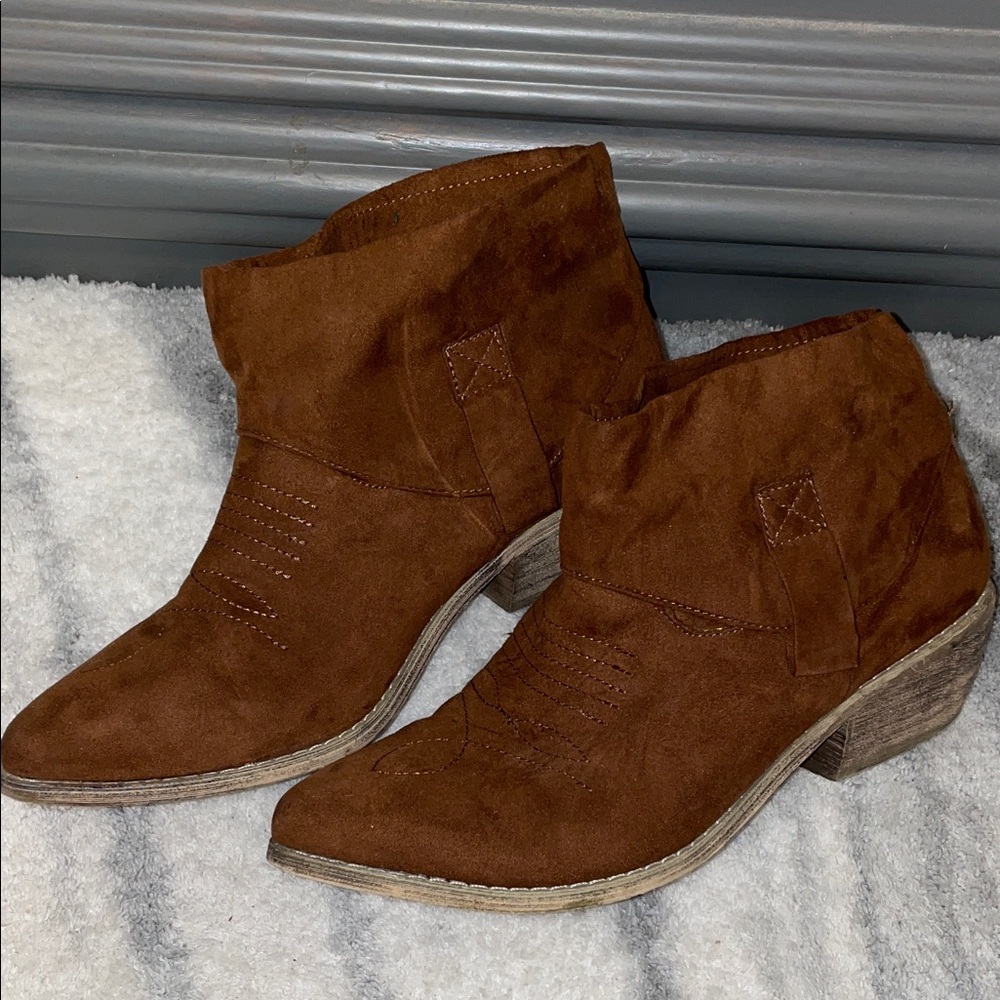 Chestnut Suede Low Cowboy Booties